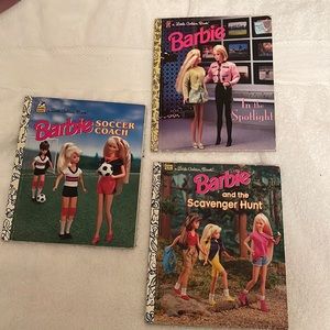 3 Little Golden Books: Barbie in the spotlight, soccer coach, scavenger hunt.